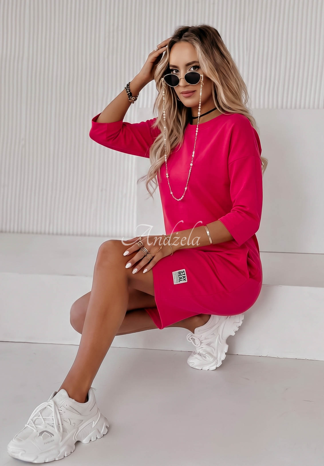 Stay Real Dark Pink Tunic Dress with Pockets