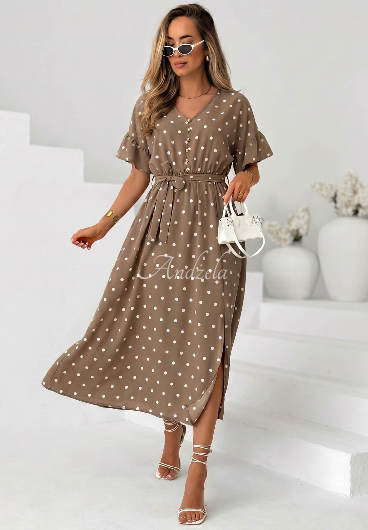 Dress w Spots z paskiem Take A Chance Mocha