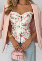 Gorsetowy top w kwiaty z koronką Flora Diva biały