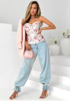 Gorsetowy top w kwiaty z koronką Flora Diva biały