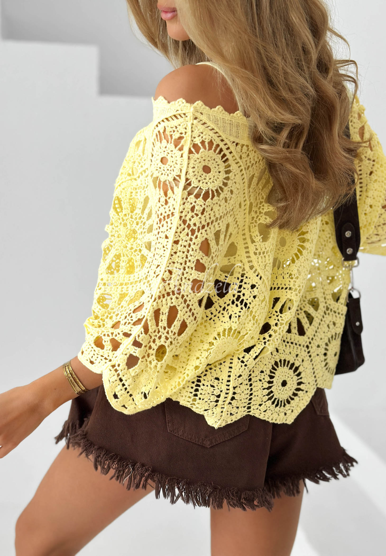 Koronkowa bluzka z bawełny Dreamy Lace żółta