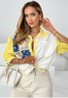 Koszula oversize z haftami i paskami Salina biała