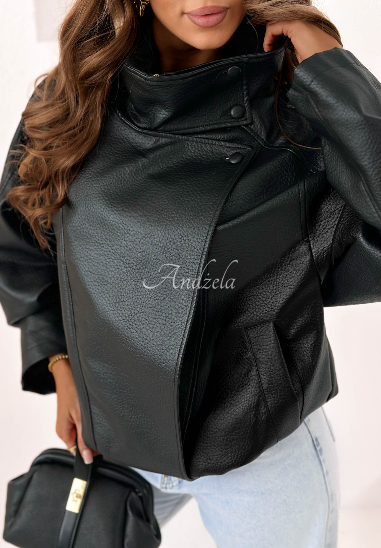 Amber Mood Black Leather Jacket with Drawstring