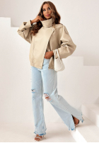 Skórzana  kurtka ze ściągaczem Amber Mood oliwkowa