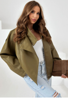 Skórzana  kurtka ze ściągaczem Amber Mood oliwkowa