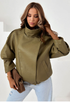 Skórzana  kurtka ze ściągaczem Amber Mood oliwkowa