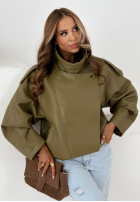 Skórzana  kurtka ze ściągaczem Amber Mood oliwkowa