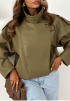 Skórzana  kurtka ze ściągaczem Amber Mood oliwkowa