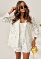Koronkowy komplet marynarka i krótkie spodenki Lace Summer biały