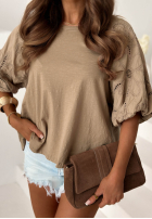 Bluzka z ażurowymi bufkami Positano Holiday biała