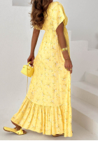 Kwiecista sukienka maxi z bufkami i falbankami Mirabilis pudrowy róż