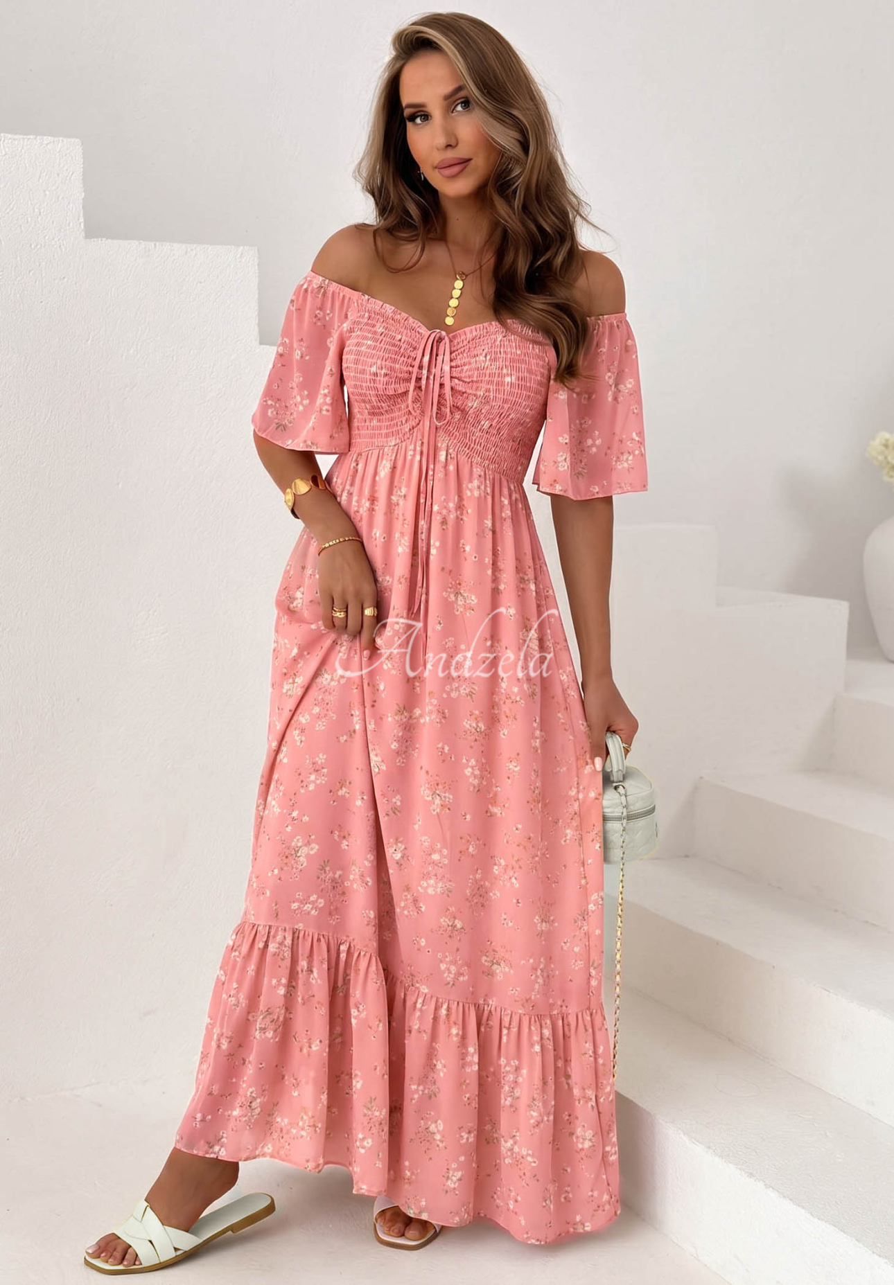 Summer Garden Pink: A floral viscose dress with a tie and ruffle
