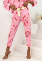 Kwieciste spodnie mom fit z paskiem Olive beżowe