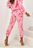 Kwieciste spodnie mom fit z paskiem Olive beżowe