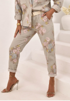 Kwieciste spodnie mom fit z paskiem Olive beżowe