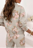 Kwieciste spodnie mom fit z paskiem Olive beżowe