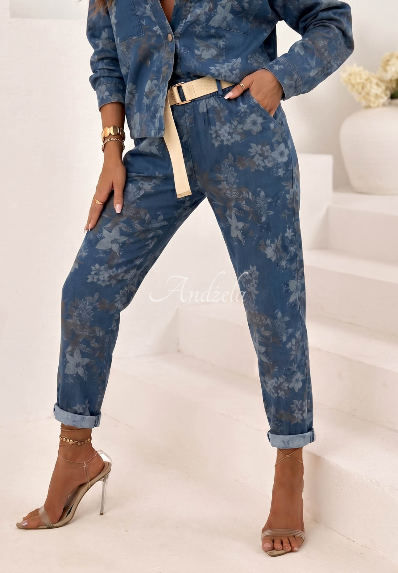 Positano Bloom Mom Fit Floral Pants in Dark Blue
