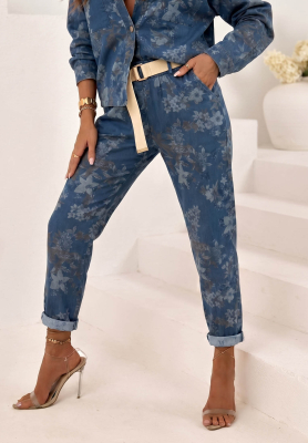 Positano Bloom Mom Fit Floral Pants in Dark Blue