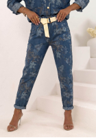 Spodnie jeansowe mom fit w kwiaty Callari ciemnoniebieskie