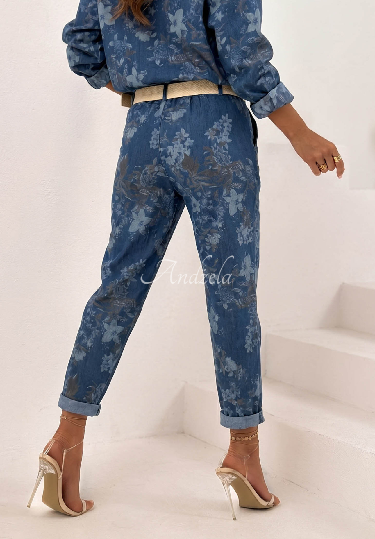 Positano Bloom Mom Fit Floral Pants in Dark Blue