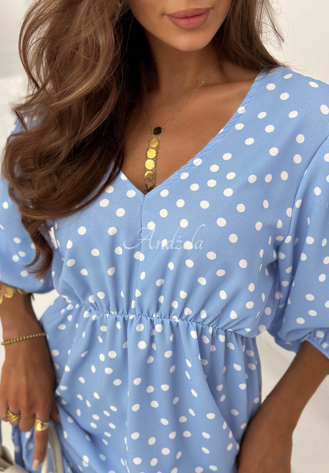 Portofino Sky Blue Viscose Polka Dot Midi Dress
