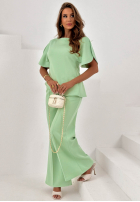 Komplet asymetryczna bluzka i spodnie wide leg Comfy Trip pistacjowy