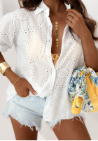 Ażurowa koszula z bufkami Monsoon biała