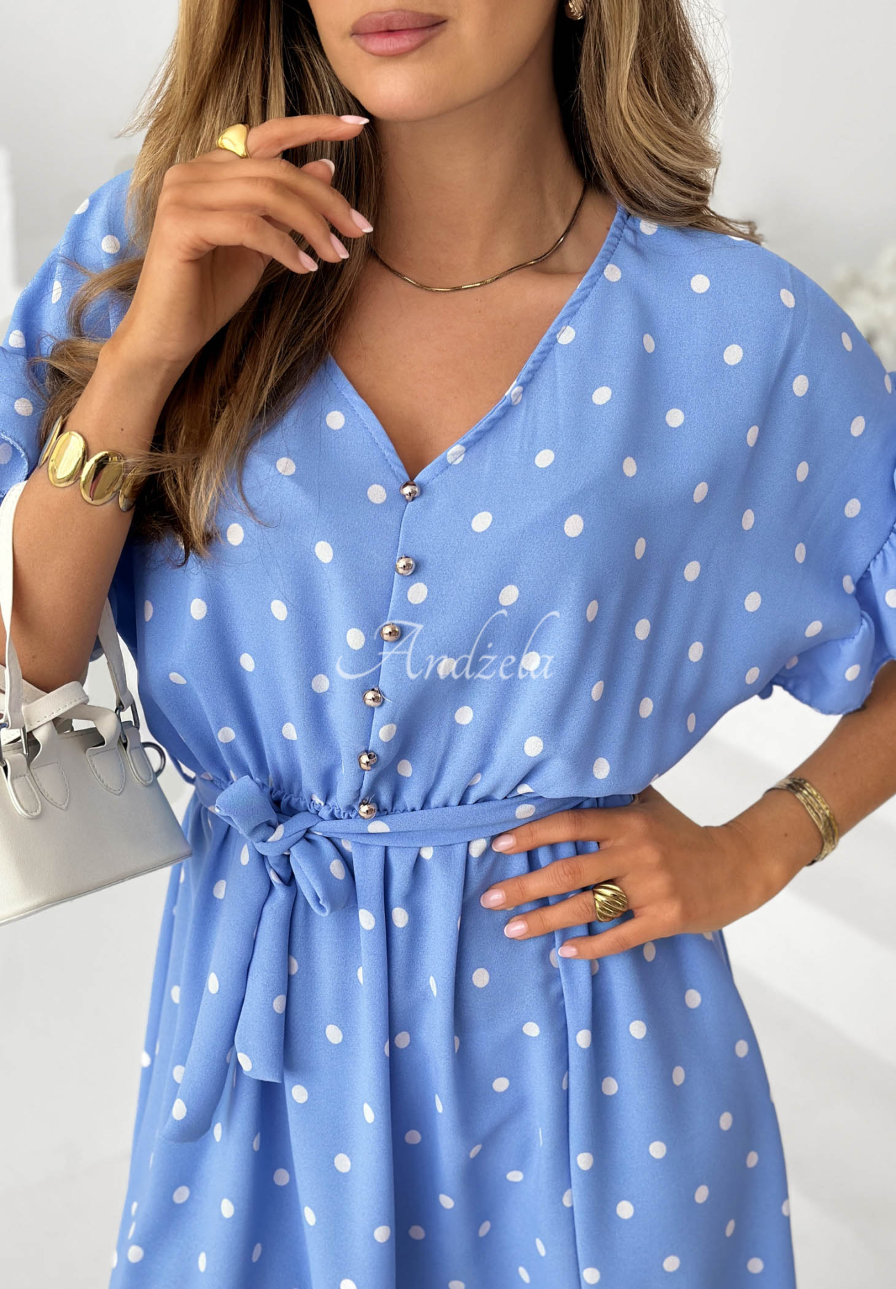 Dress w Spots z paskiem i wiskozą Take A Chance blue