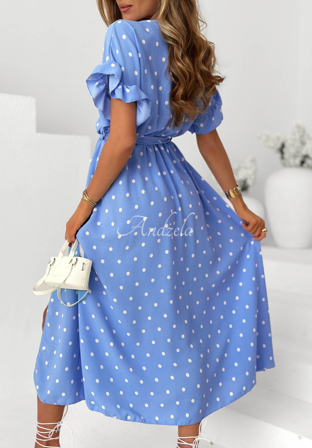 Dress w Spots z paskiem i wiskozą Take A Chance blue