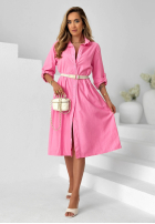 Sztruksowa koszulowa sukienka z paskiem Pure Moment beżowa