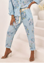 Kwieciste spodnie mom fit z paskiem Olive beżowe