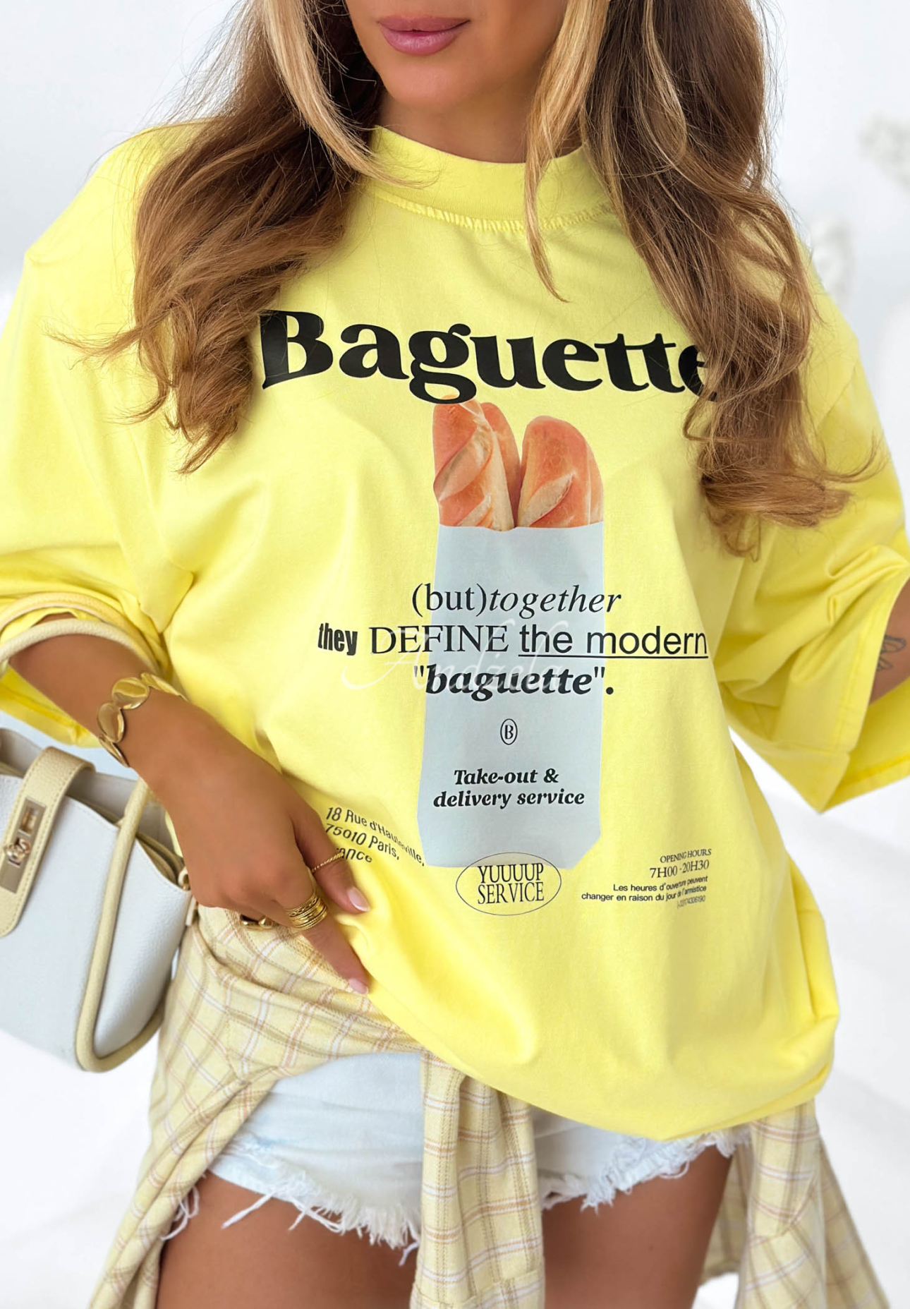 Bawełniany T-shirt z nadrukiem Baguette żółty
