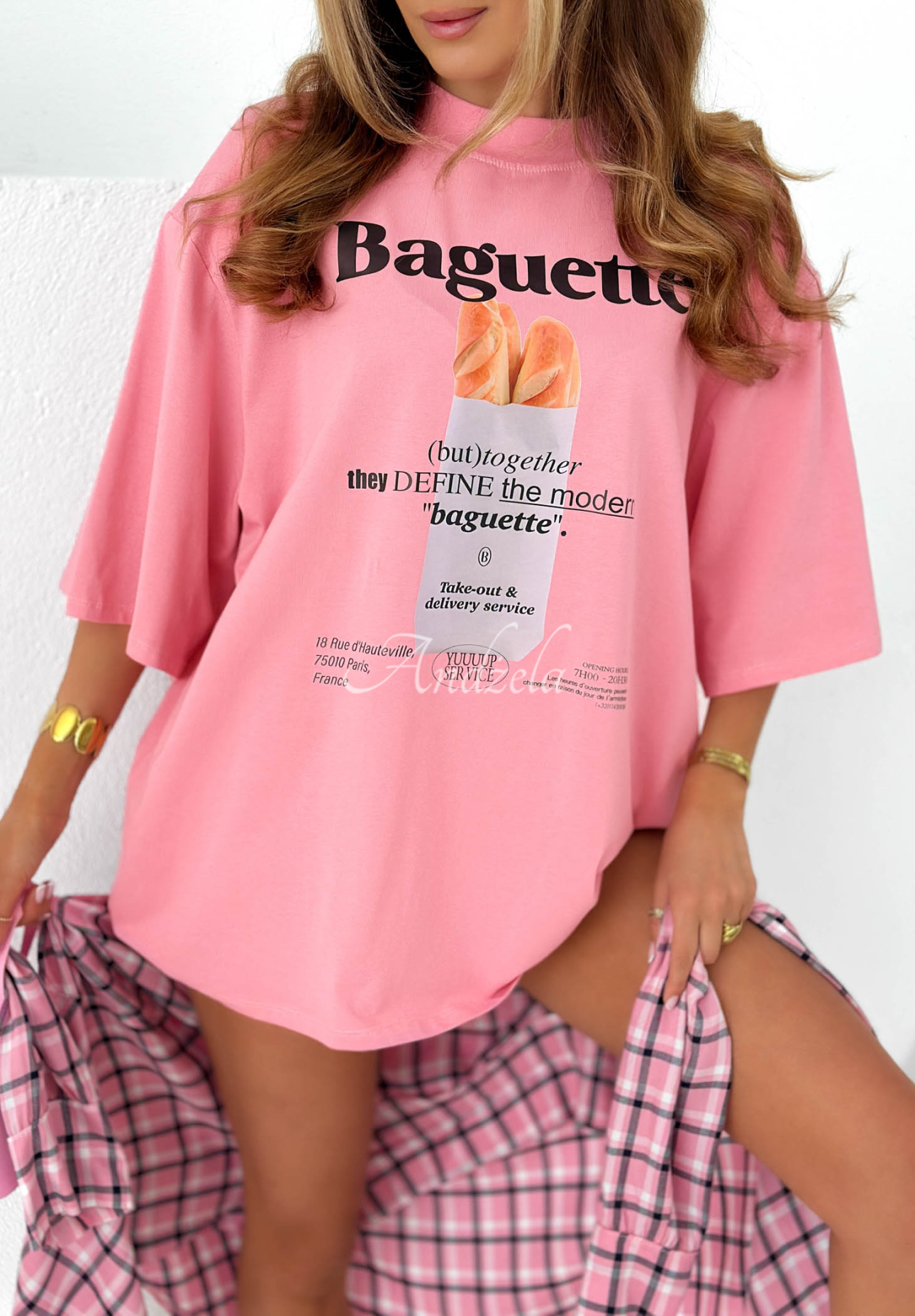 Pink Baguette-Printed Cotton T-Shirt