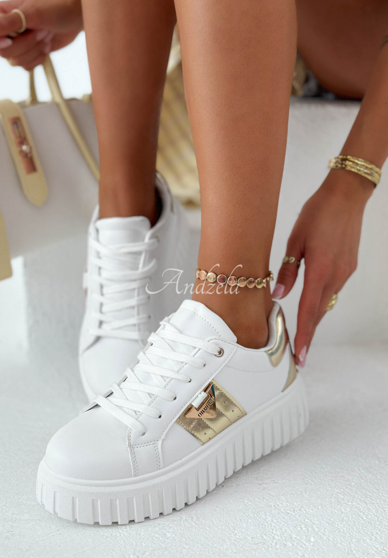 Sunny Walks White and Gold Sneakers