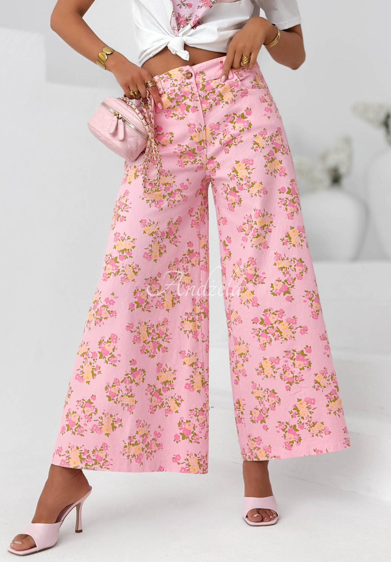 Flower Vibes Pink Floral Wide-Leg Jeans