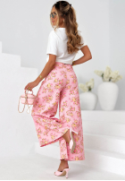 Jeansowe spodnie wide leg w kwiaty Flower Vibes różowe