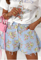 Jeansowe szorty w kwiaty Sunny Flora białe