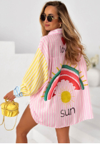 Koszula w paski z haftami Sun & Stripes różowo-żółta