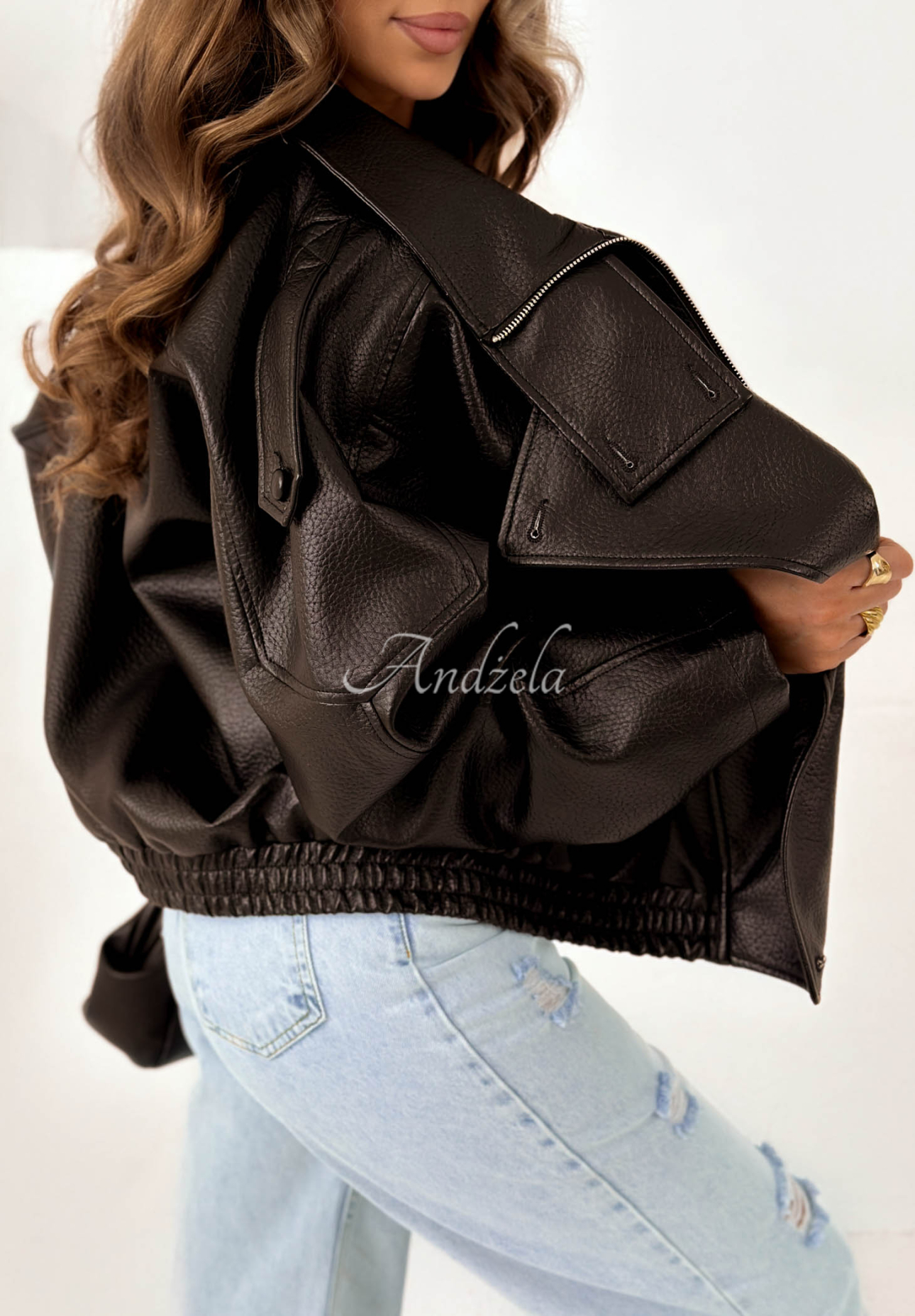 Amber Mood Chocolate Brown Leather Jacket with Drawstring
