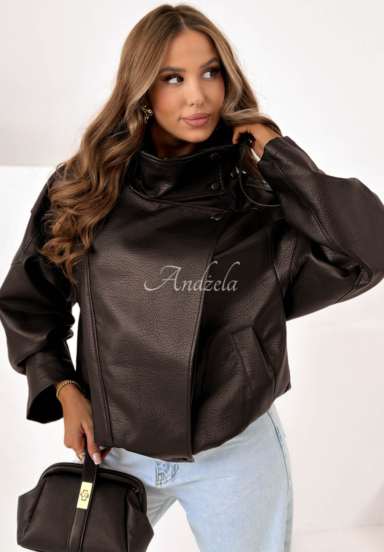 Amber Mood Chocolate Brown Leather Jacket with Drawstring