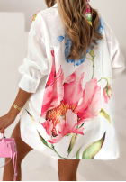 Asymetryczna koszula z nadrukiem Painted Flowers biała