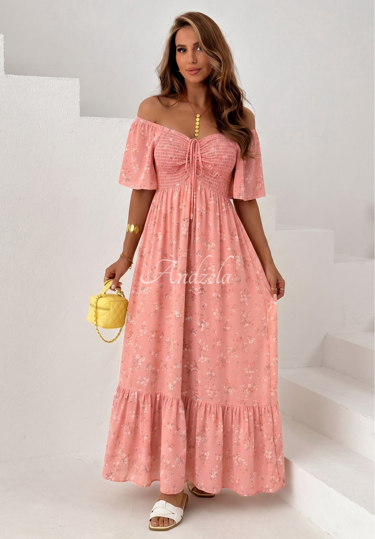 Summer Garden Pink: A floral viscose dress with a tie and ruffle