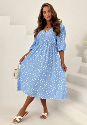Portofino Sky Blue Viscose Polka Dot Midi Dress