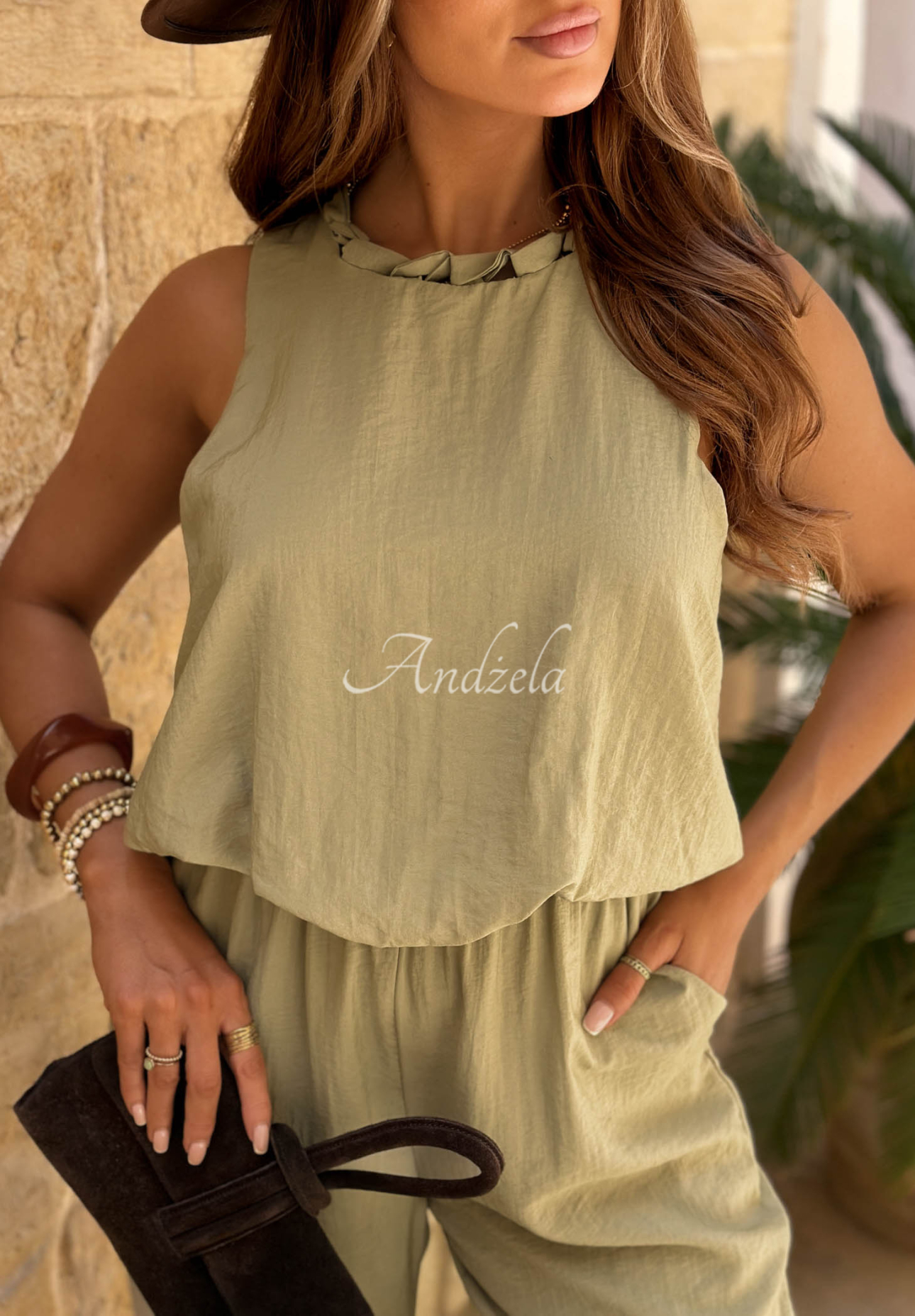 Dune Avenue Long Khaki Jumpsuit with Straps