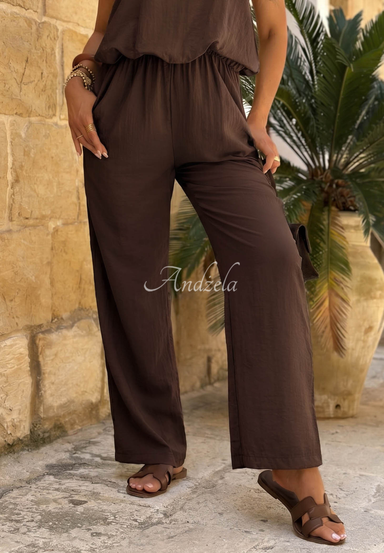 Dune Avenue Long Chocolate-Brown Jumpsuit with Straps