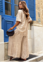Lniane spodnie wide leg z paskiem Capri Sunshine beżowe