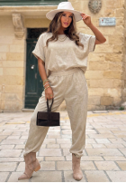 City Safari Beige Linen Blouse and Pants Set