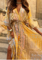 Wzorzysta sukienka maxi z szerokimi rękawami Summer Doll pistacjowa