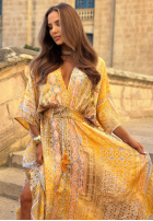 Wzorzysta sukienka maxi z szerokimi rękawami Summer Doll pistacjowa