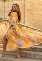 Wzorzysta sukienka maxi z szerokimi rękawami Summer Doll pistacjowa